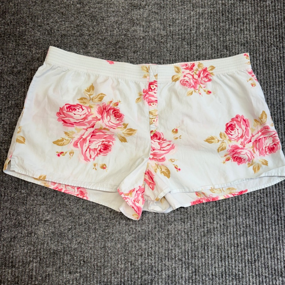 GapBody Pajama Shorts Pink Floral Button Front Women's Large